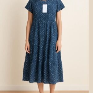 Bloomchic Teal Blue Polka Dot Midi Dress- 2X